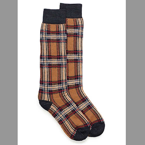 Brown check plaid jacquard merino wool blend thermal socks made in Italy NWT - Picture 1 of 8